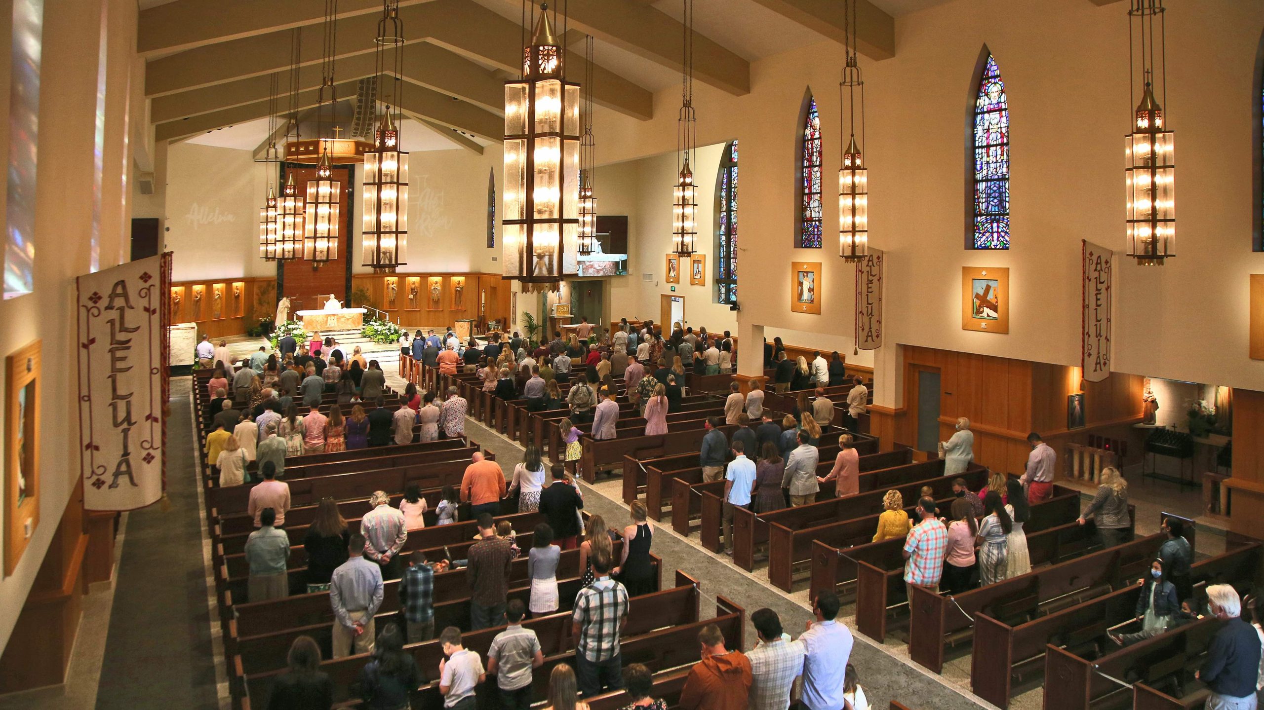 Religious service at the American Martyrs Church, a Southern California Religious Architecture Project by Pica + Sullivan Architects.