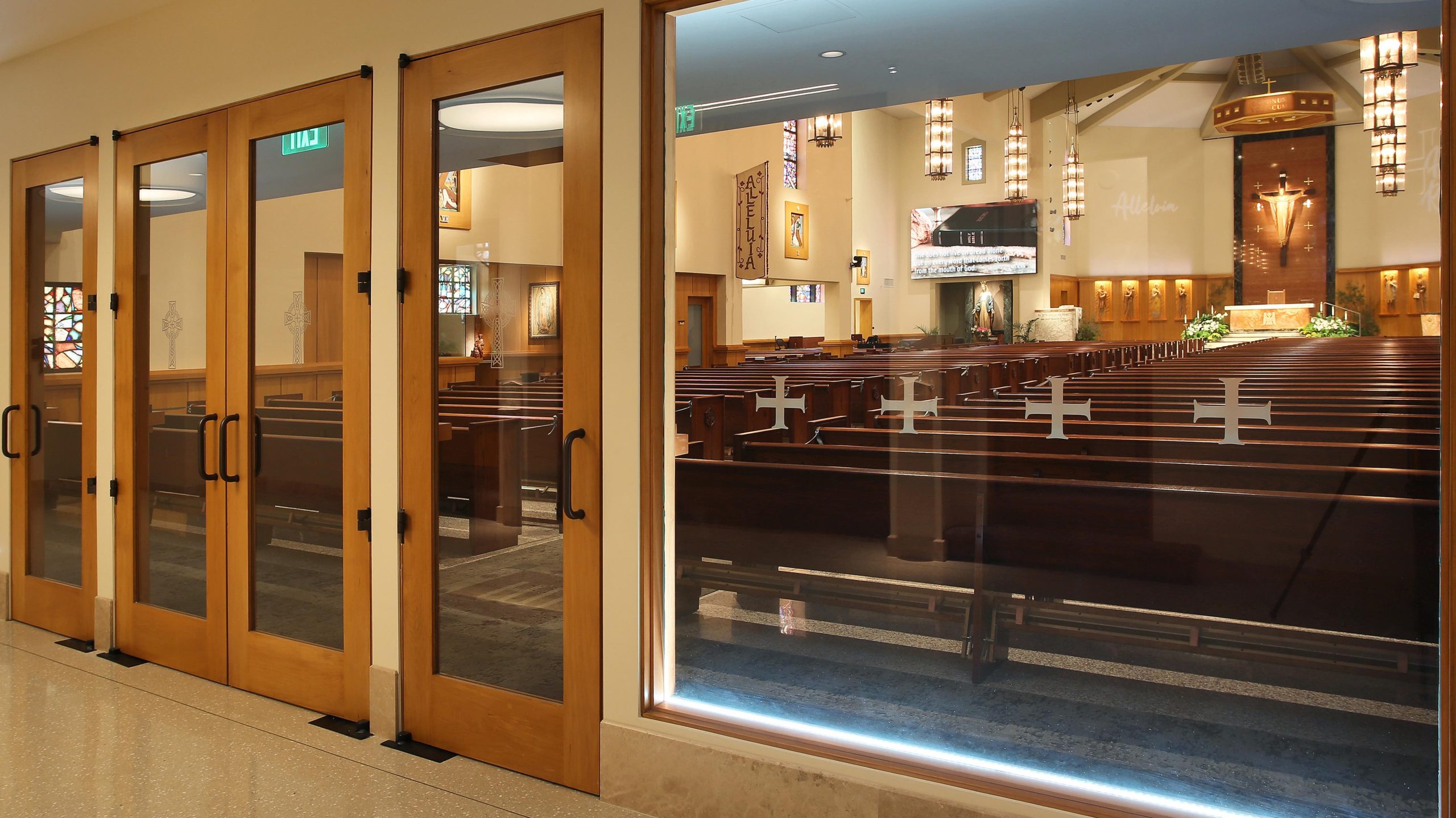 Shot from the entryway into the American Martyrs Church, a Southern California Religious Architecture Project by Pica + Sullivan Architects.