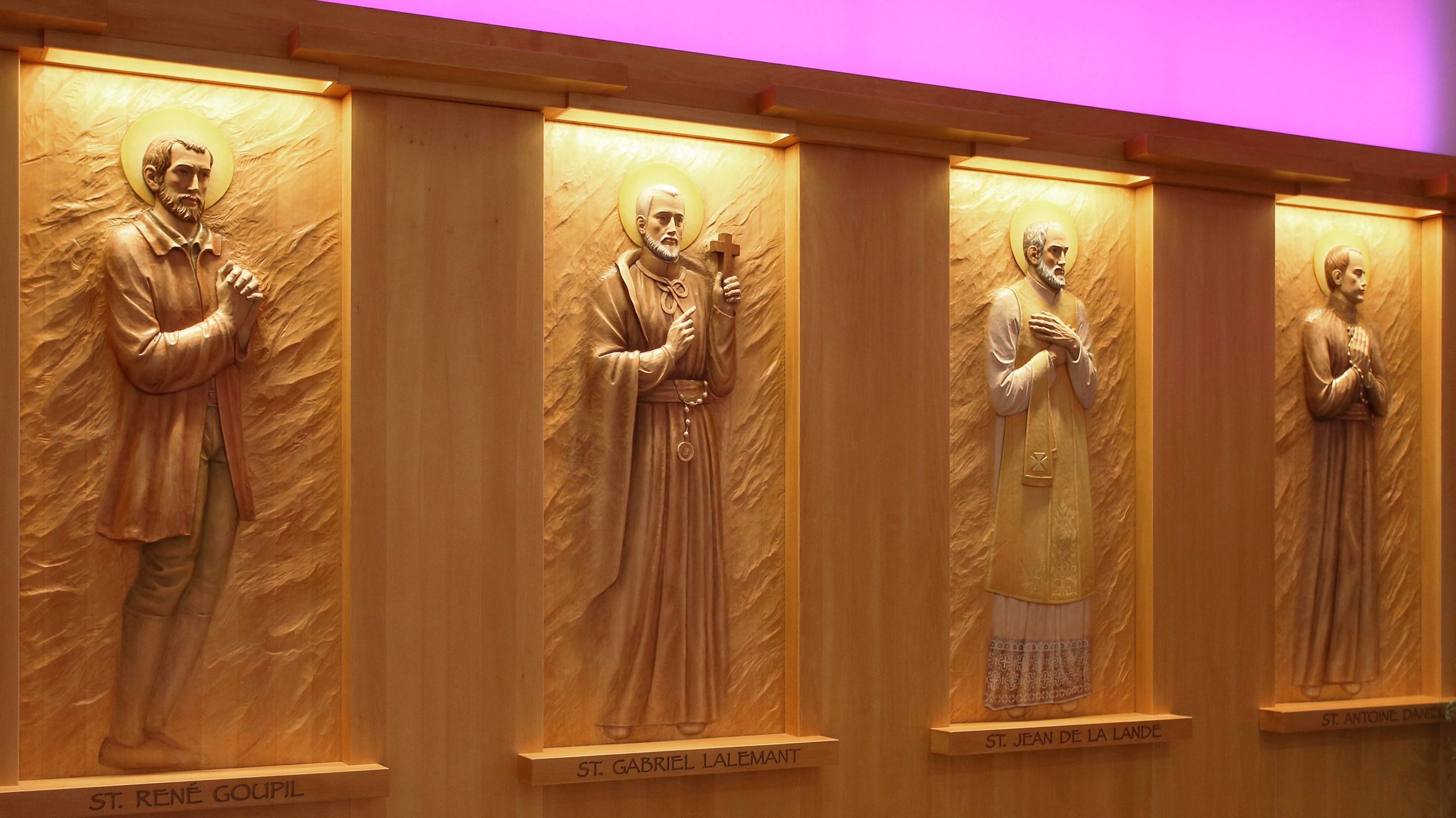 Images of saints inside of the American Martyrs Church, a Southern California Religious Architecture Project by Pica + Sullivan Architects.