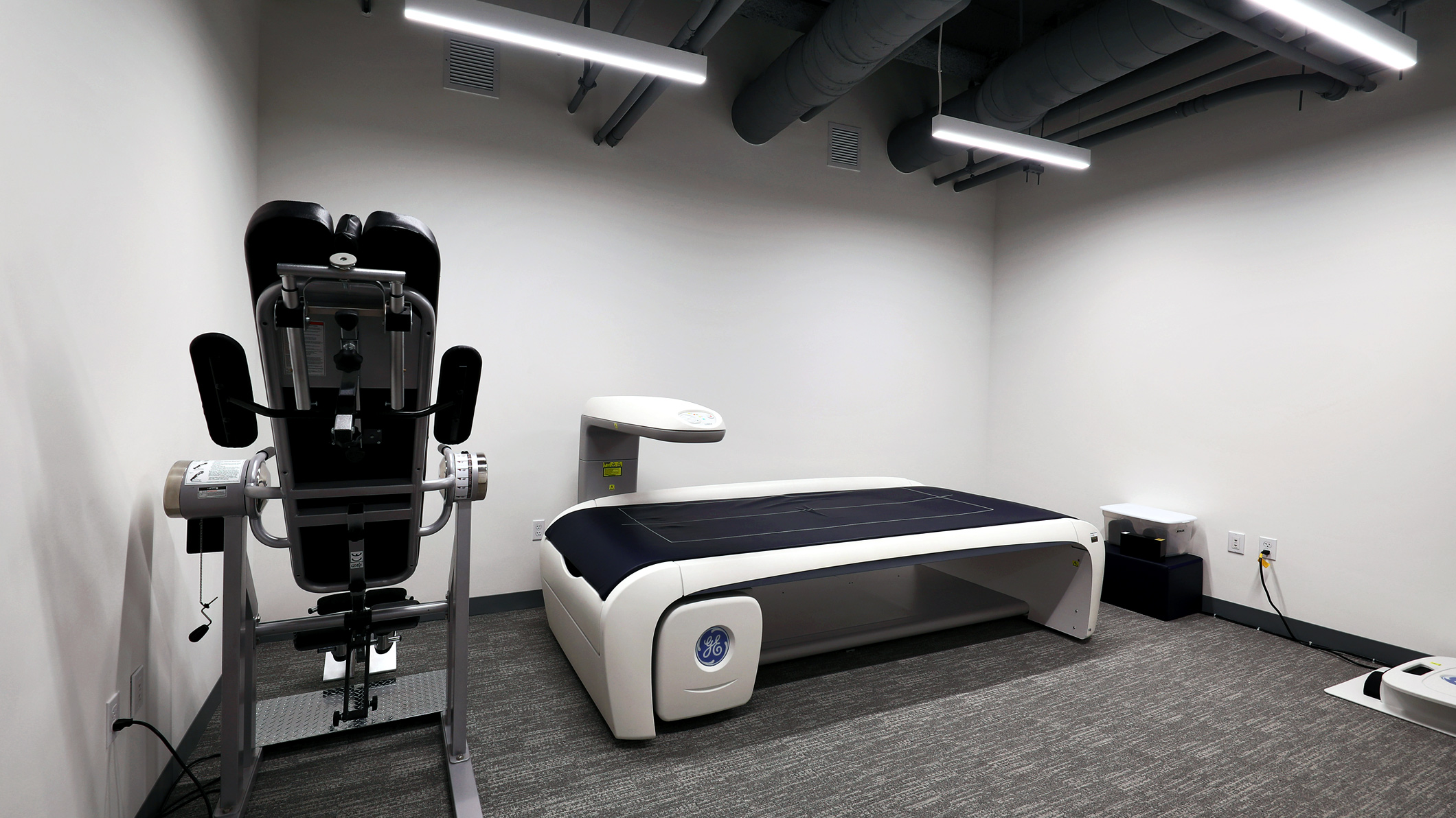 An empty rehabilitation room at the LA Kings USC Meyer Sports Rehabilitation Center in El Segundo, a Pica+Sullivan Southern California architectural renovation project.