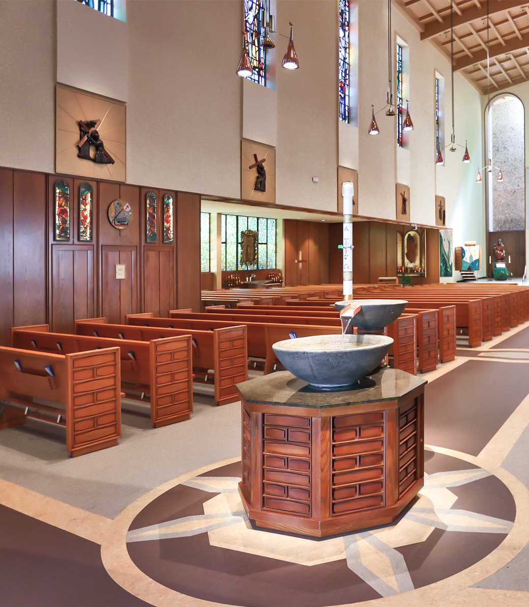 ST-PAUL_010 The baptismal font Saint Paul the Apostle Church in Los Angeles, a Pica+Sullivan Southern California religious architectural renovation project.